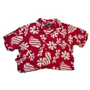 Vintage 1990s Polo Ralph Lauren Adams Rayon Coral Pattern Hawaiian Shirt
